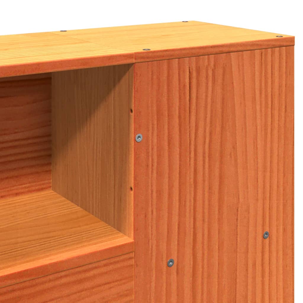 Barna tömör fenyőfa könyvespolcos ágy matrac nélkül 200 x 200cm 9