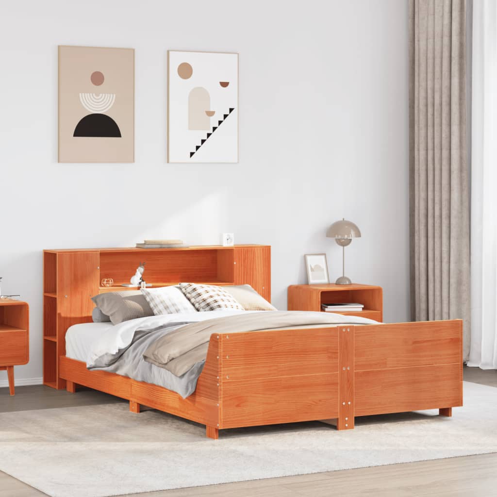 Viaszbarna tömör fenyőfa ágy matrac nélkül 150 x 200 cm