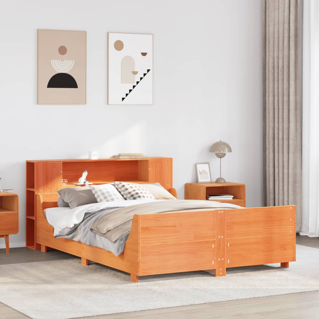 Viaszbarna tömör fenyőfa ágy matrac nélkül 150 x 200 cm