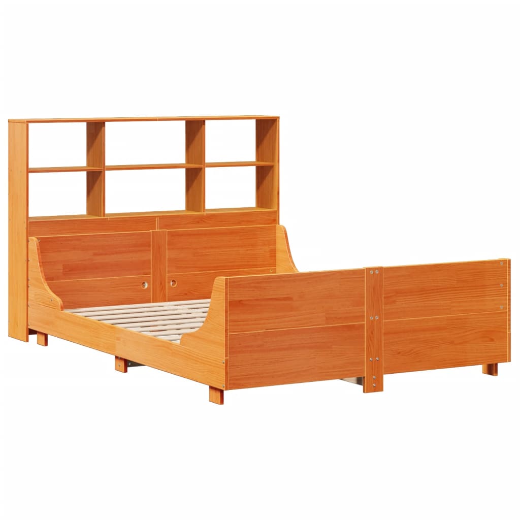 Viaszbarna tömör fa könyvespolcos ágy matrac nélkül 140 x 190cm 3