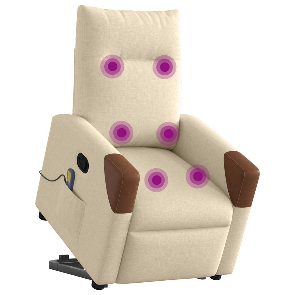 Krémszínű szövet felállást segítő dönthető masszázsfotel 3
