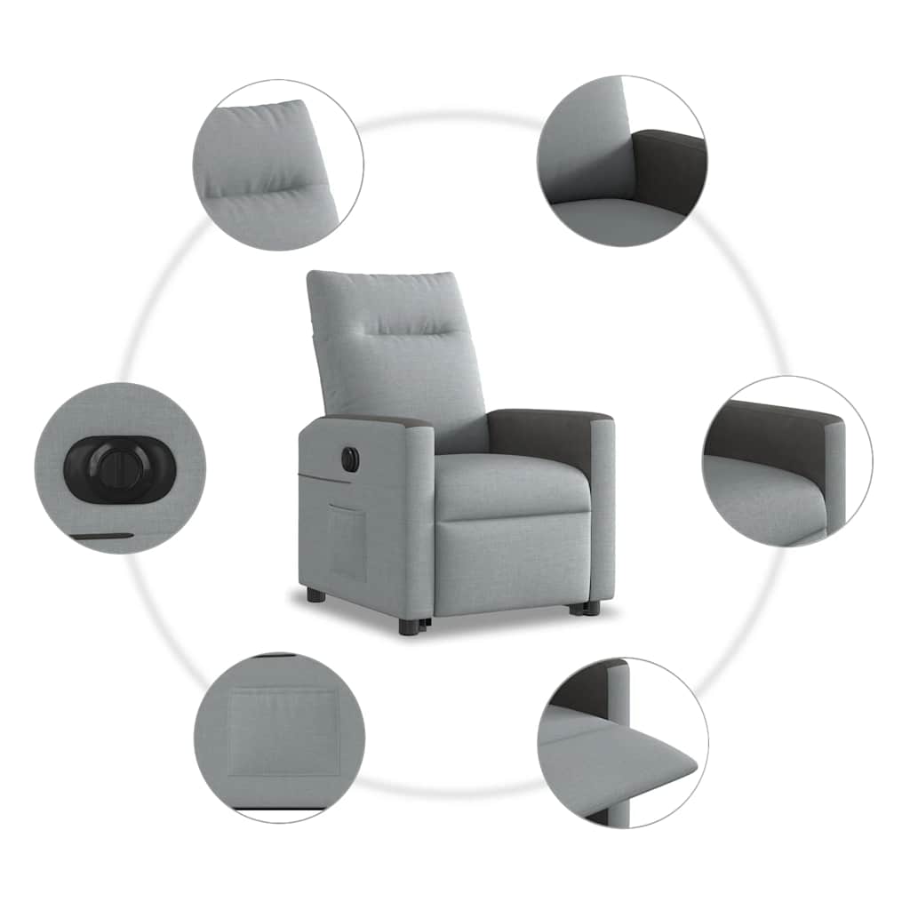 Elektromos felállást segítő világosszürke szövet dönthető fotel 11