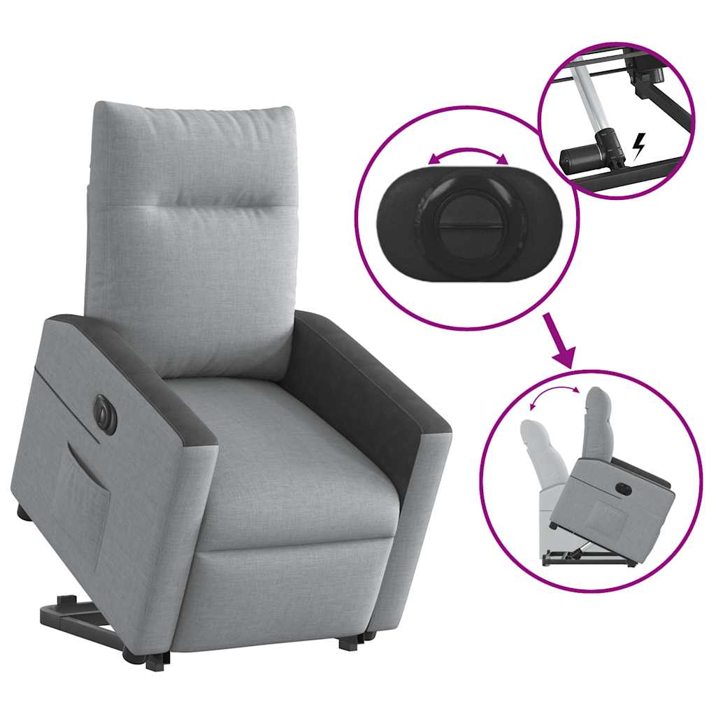 Elektromos felállást segítő világosszürke szövet dönthető fotel 9