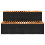 Pezsgőfürdő lépcső fekete 100x50x50,5 cm polyrattan és akácfa 4