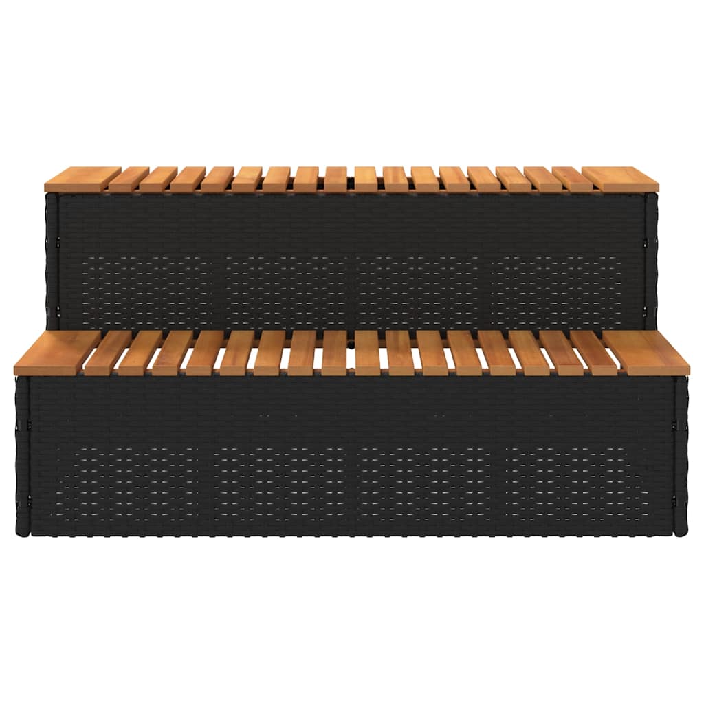 Pezsgőfürdő lépcső fekete 100x50x50,5 cm polyrattan és akácfa 4