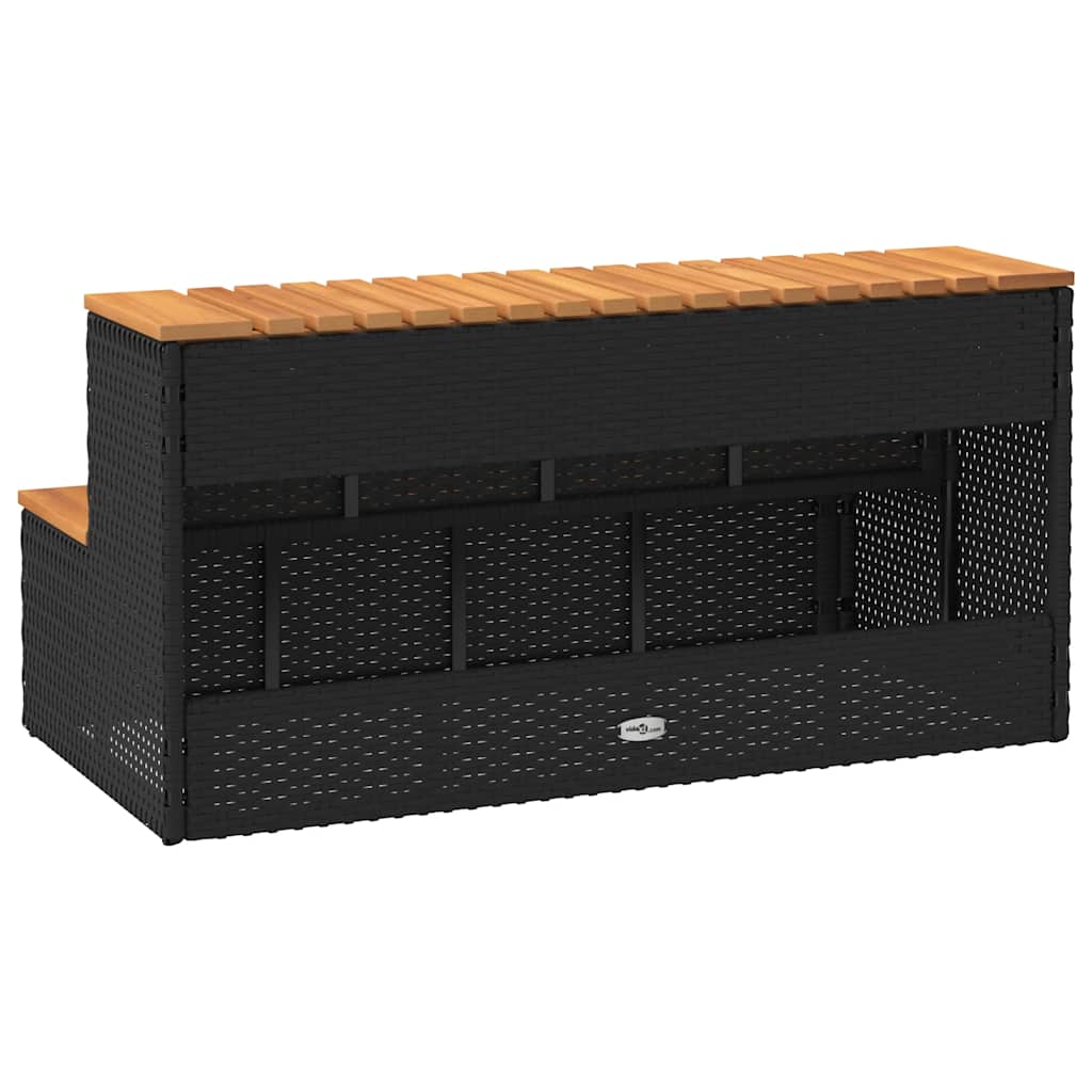 Pezsgőfürdő lépcső fekete 100x50x50,5 cm polyrattan és akácfa 6