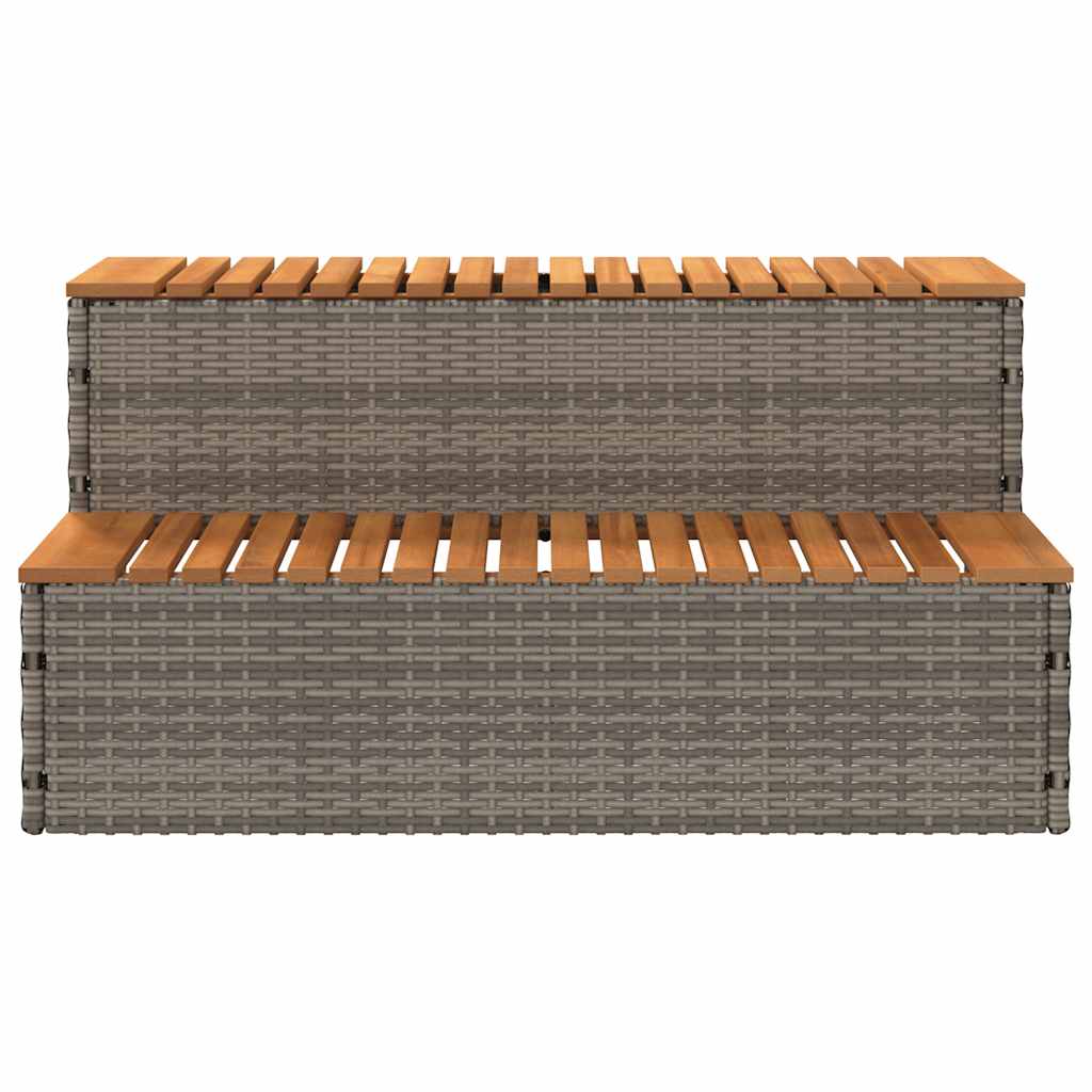 Pezsgőfürdő lépcső szürke 100x50x50,5 cm polyrattan és akácfa 4