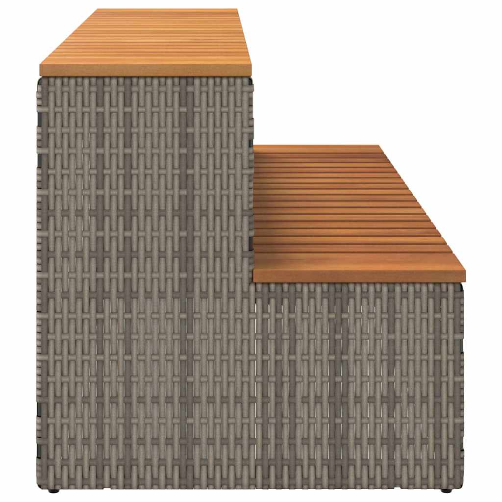 Pezsgőfürdő lépcső szürke 100x50x50,5 cm polyrattan és akácfa 5