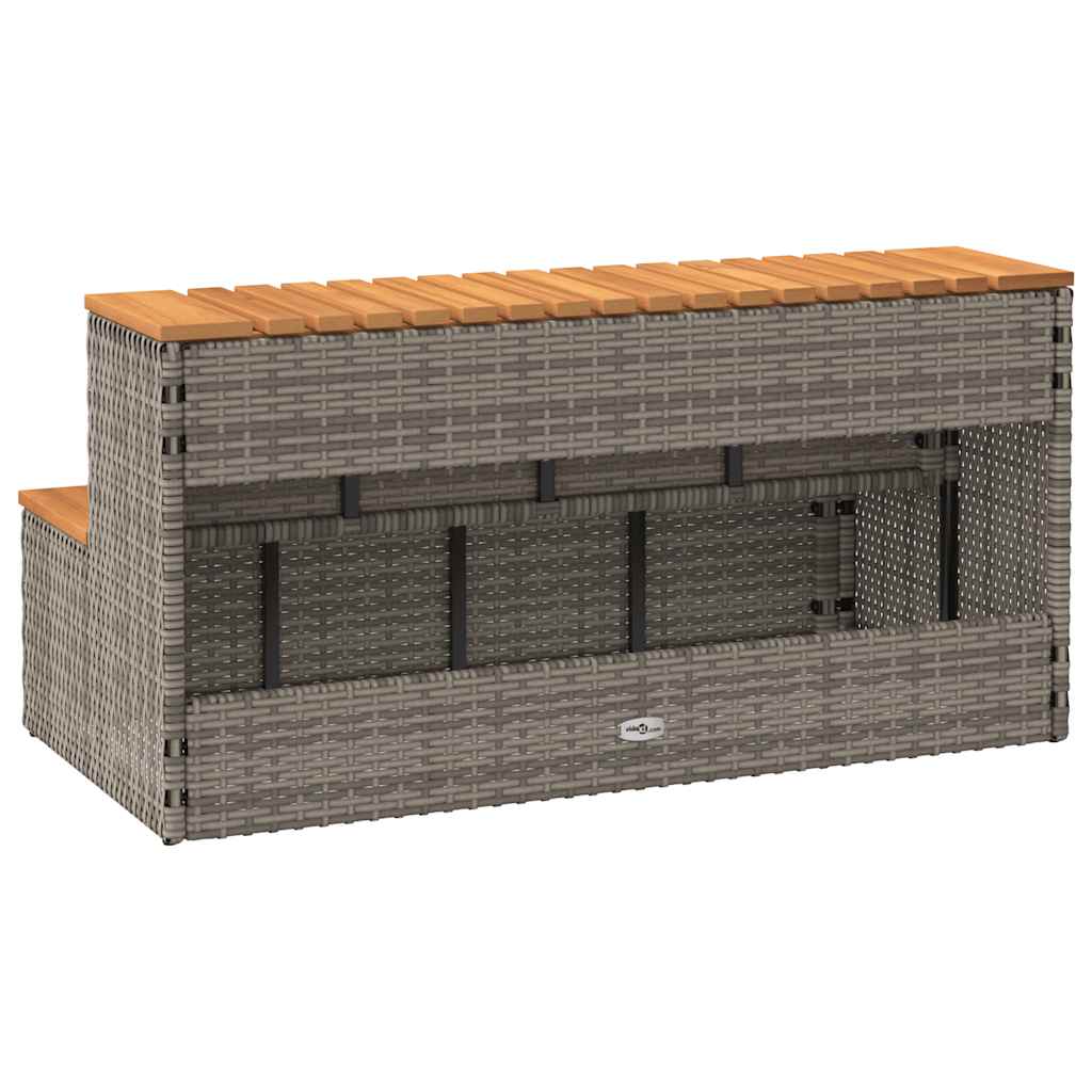 Pezsgőfürdő lépcső szürke 100x50x50,5 cm polyrattan és akácfa 6