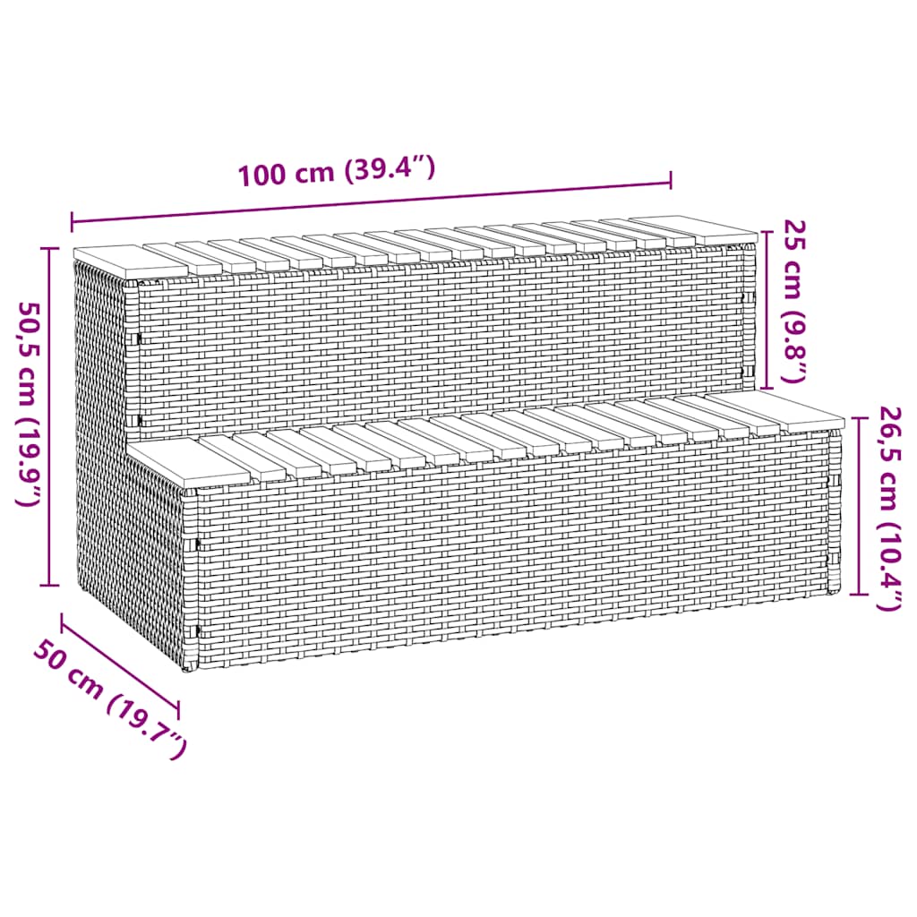 Pezsgőfürdő lépcső szürke 100x50x50,5 cm polyrattan és akácfa 9