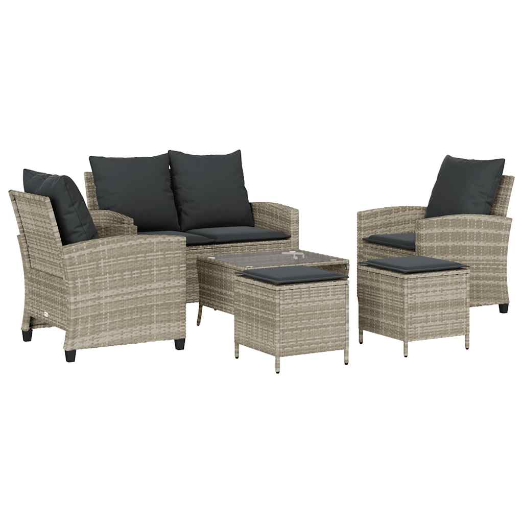 6 részes világosszürke polyrattan kerti ülőgarnitúra párnákkal 2