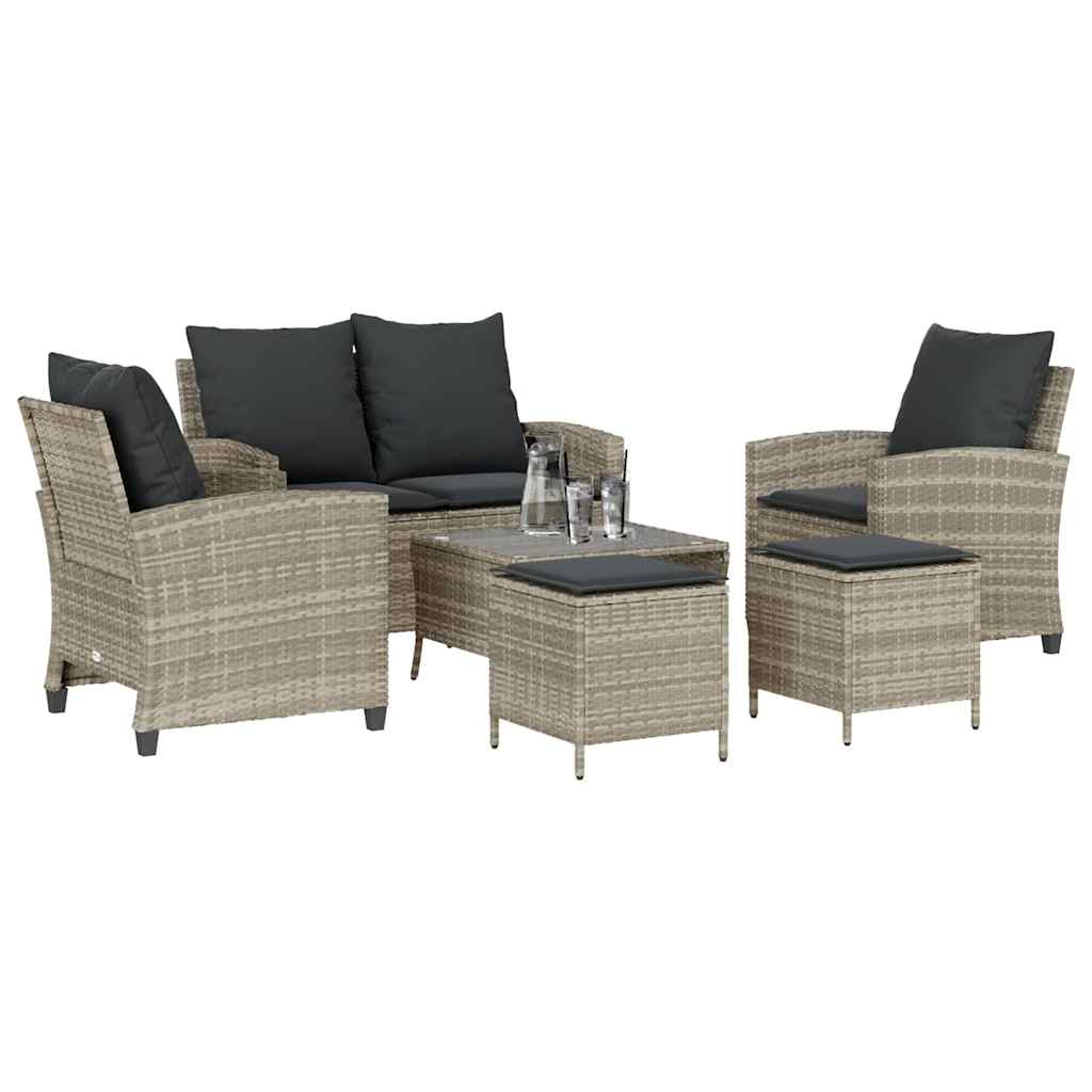 6 részes világosszürke polyrattan kerti ülőgarnitúra párnákkal 4