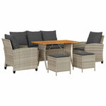 6 részes világosszürke polyrattan kerti ülőgarnitúra párnákkal 2