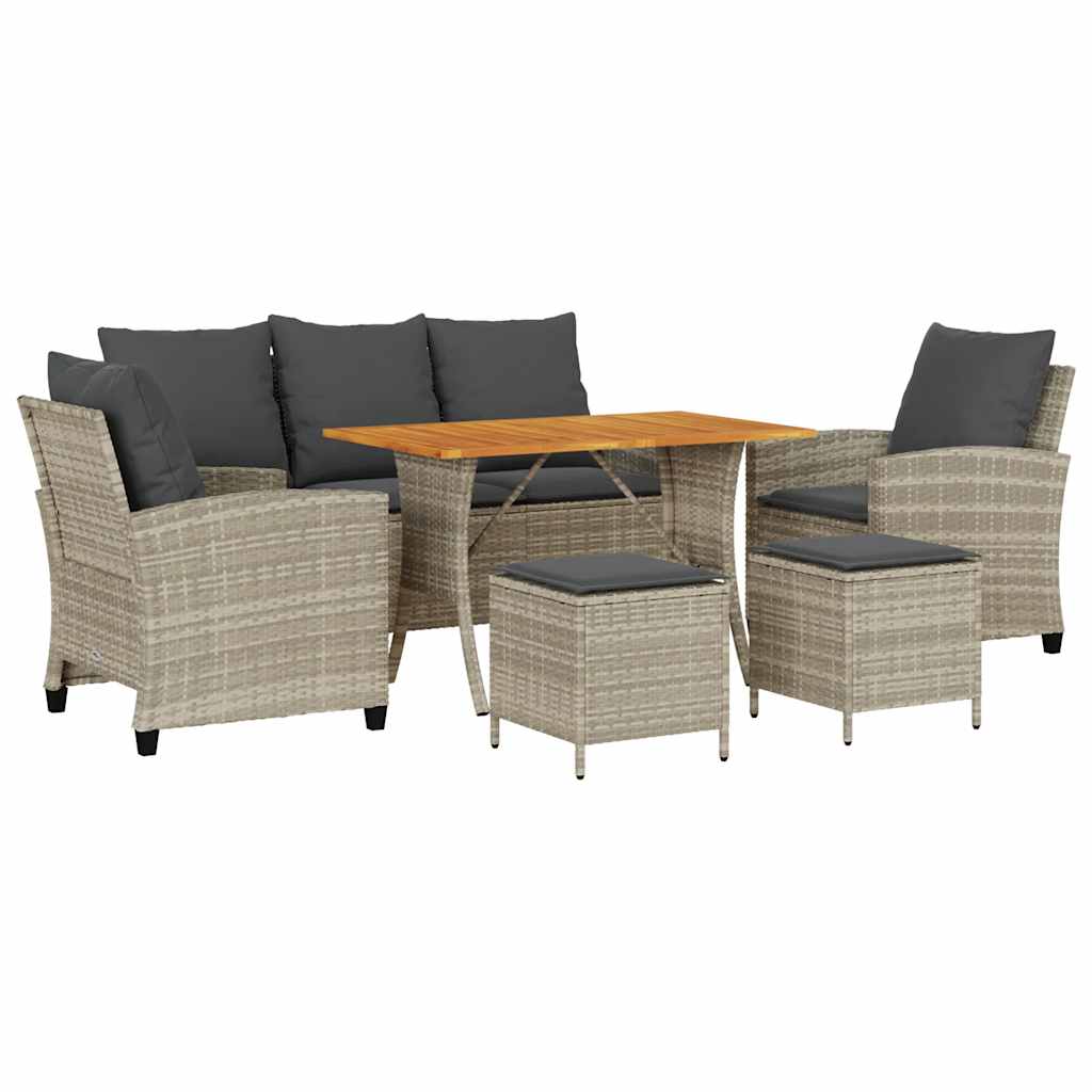 6 részes világosszürke polyrattan kerti ülőgarnitúra párnákkal 2