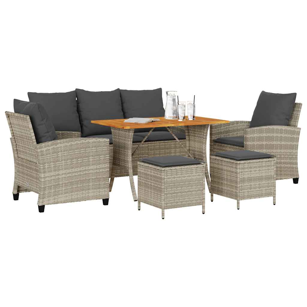 6 részes világosszürke polyrattan kerti ülőgarnitúra párnákkal 4