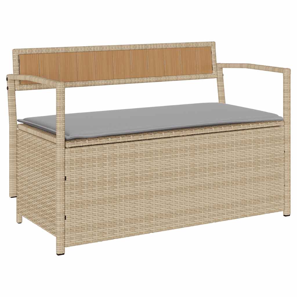 Bézs polyrattan kerti tárolópad párnával 2