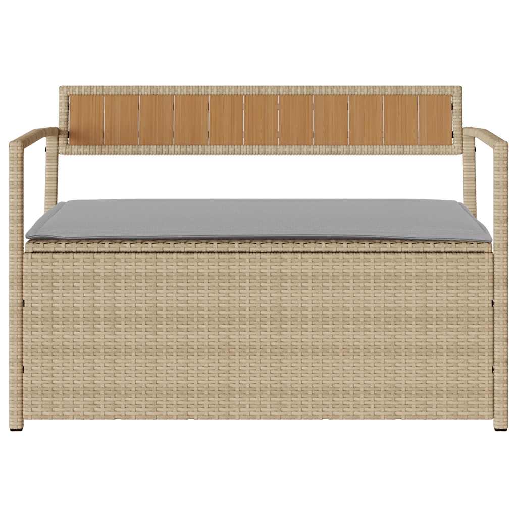 Bézs polyrattan kerti tárolópad párnával 4
