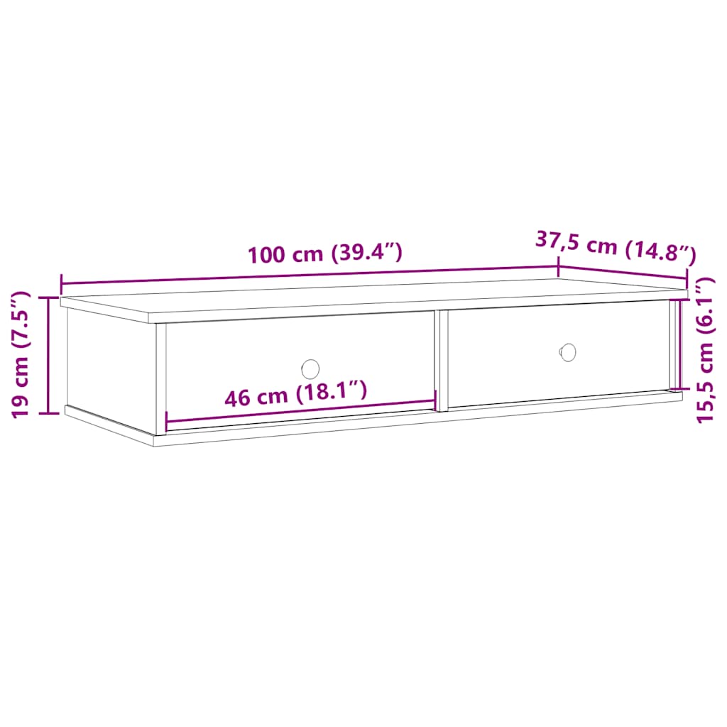 Sonoma tölgy szerelt fa falipolc fiókokkal 100 x 37,5 x 19 cm 11