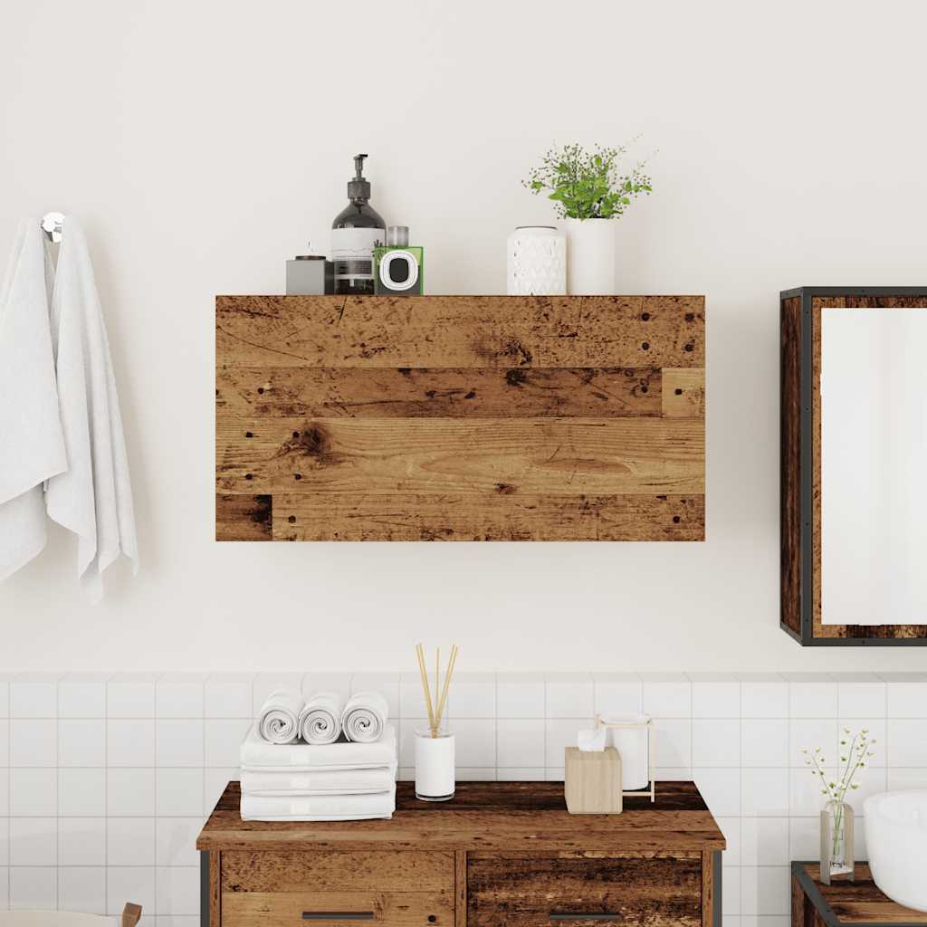 Antik fa színű szerelt fa fali fürdőszobaszekrény 80x25x40 cm 3