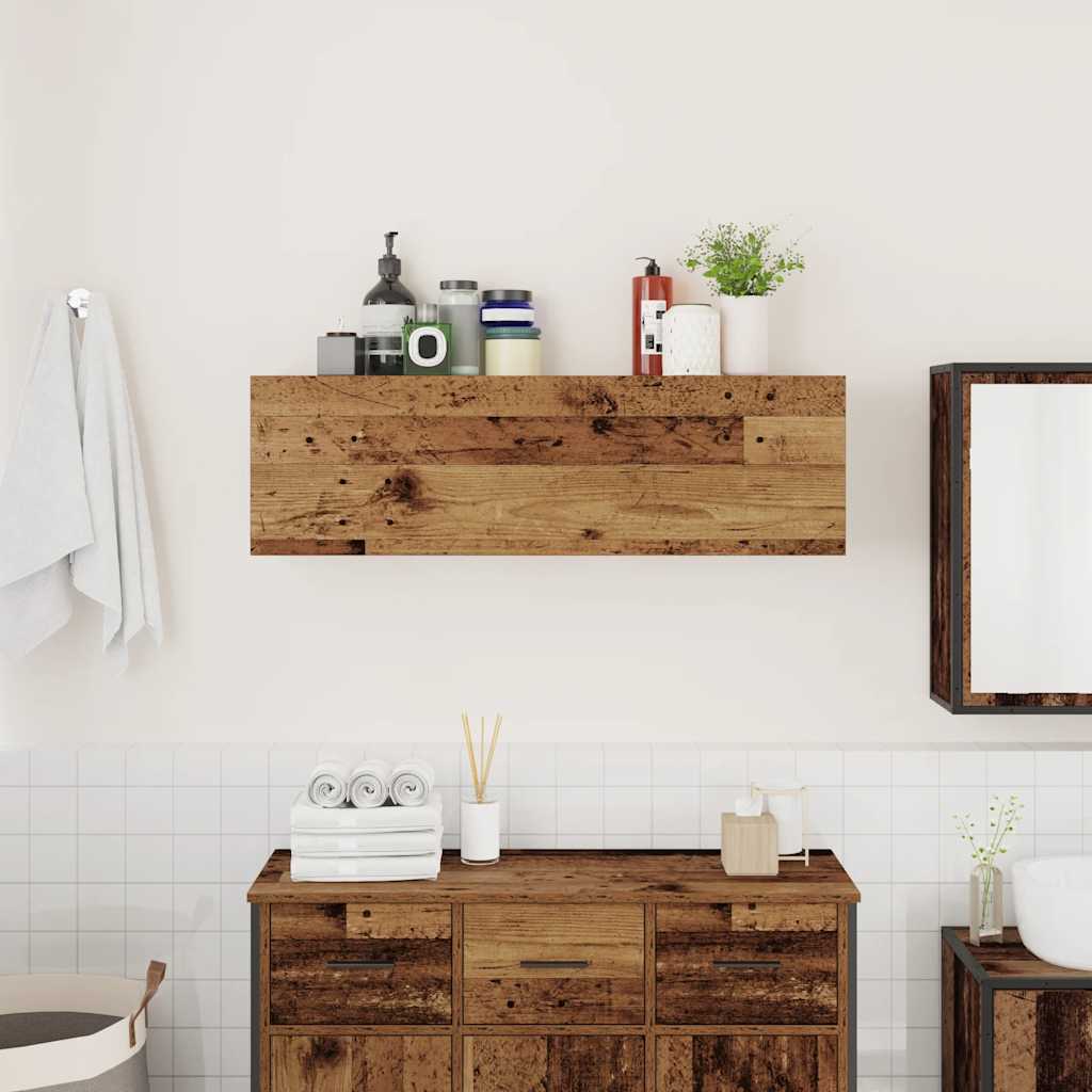 Antik fa színű szerelt fa fali fürdőszobaszekrény 100x25x30 cm 3