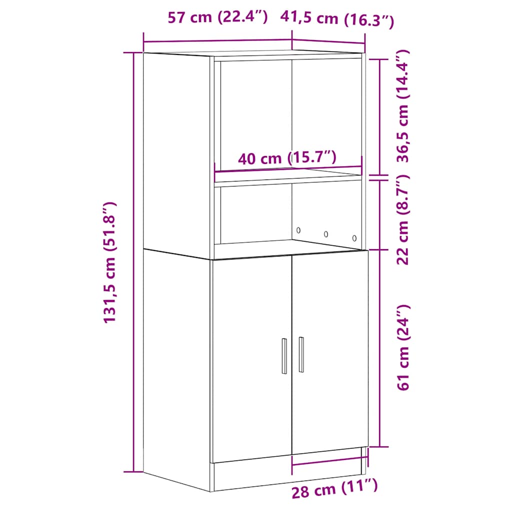 Fekete szerelt fa konyhaszekrény 57 x 41,5 x 131,5 cm 10