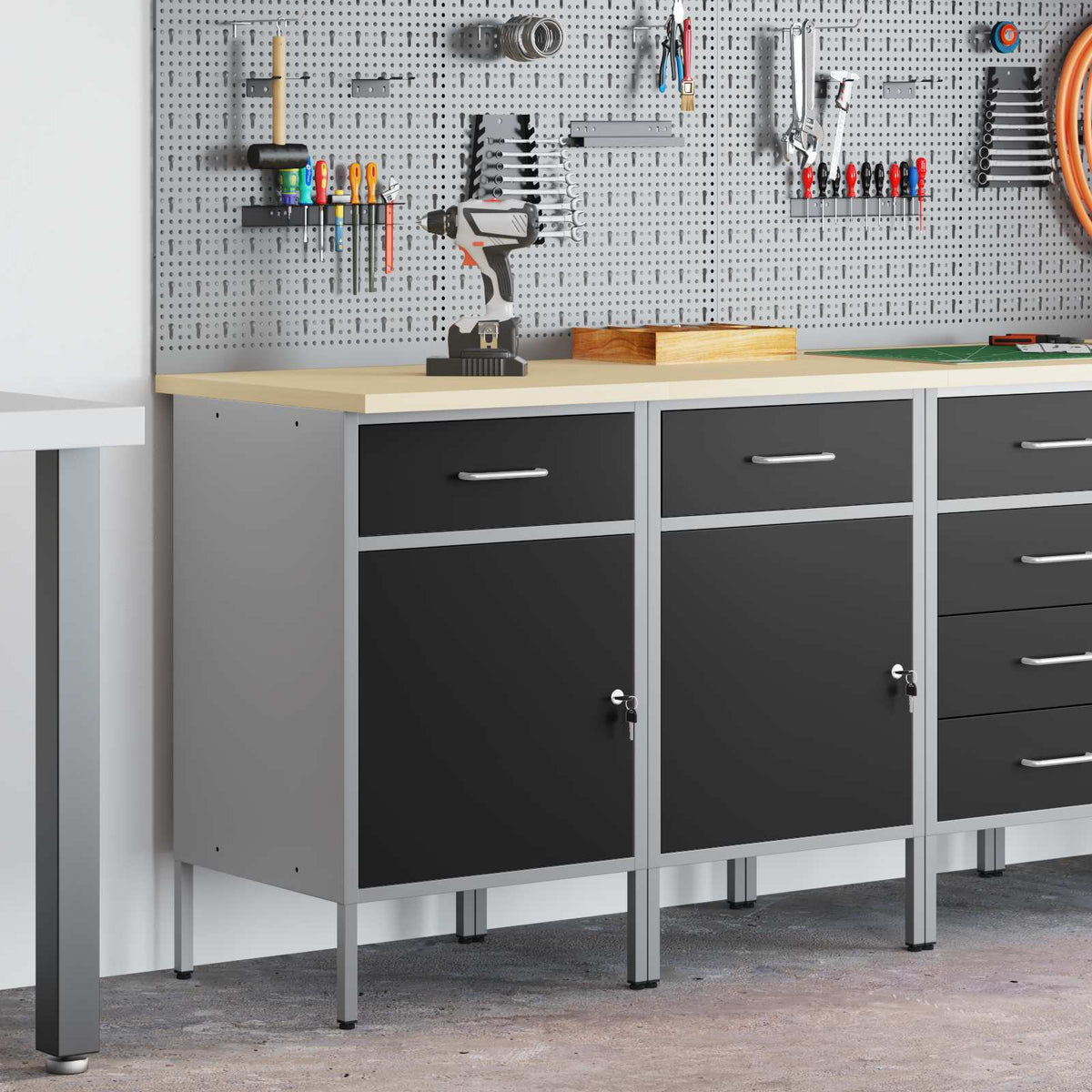 Munkaszekrény fiókkal 2 db Fekete és Szürke 100 x 55 x 85 cm 3