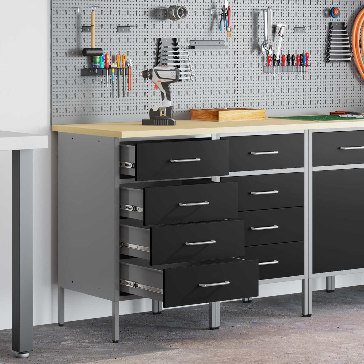 Munkaszekrény fiókkal 2 db Fekete és Szürke 100 x 55 x 85 cm