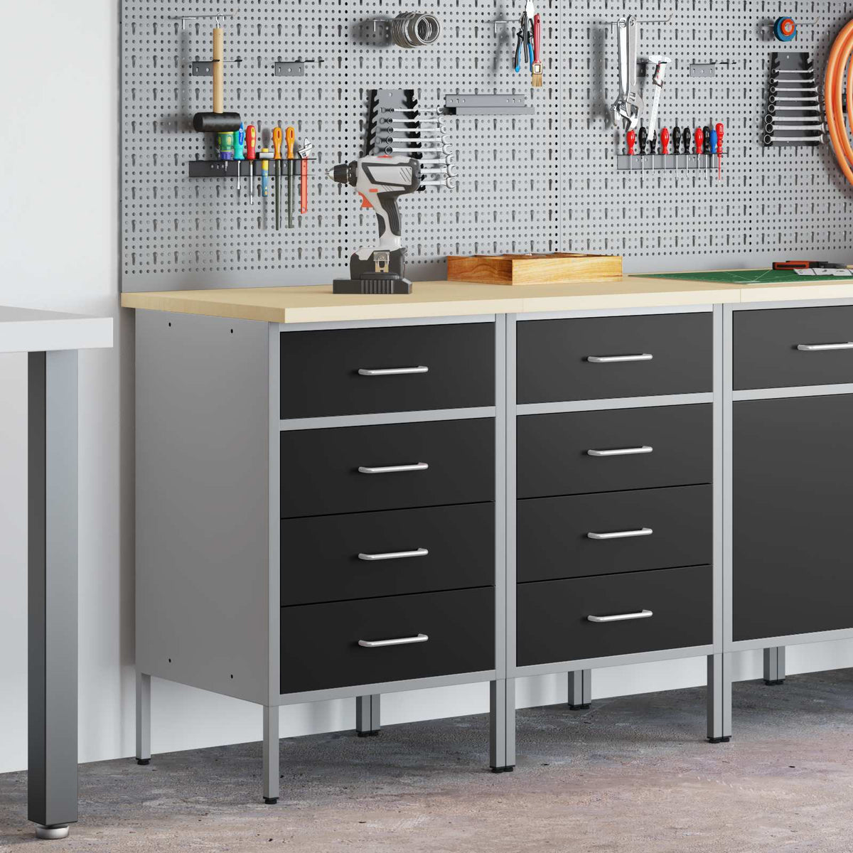 Munkaszekrény fiókkal 2 db Fekete és Szürke 100 x 55 x 85 cm 3