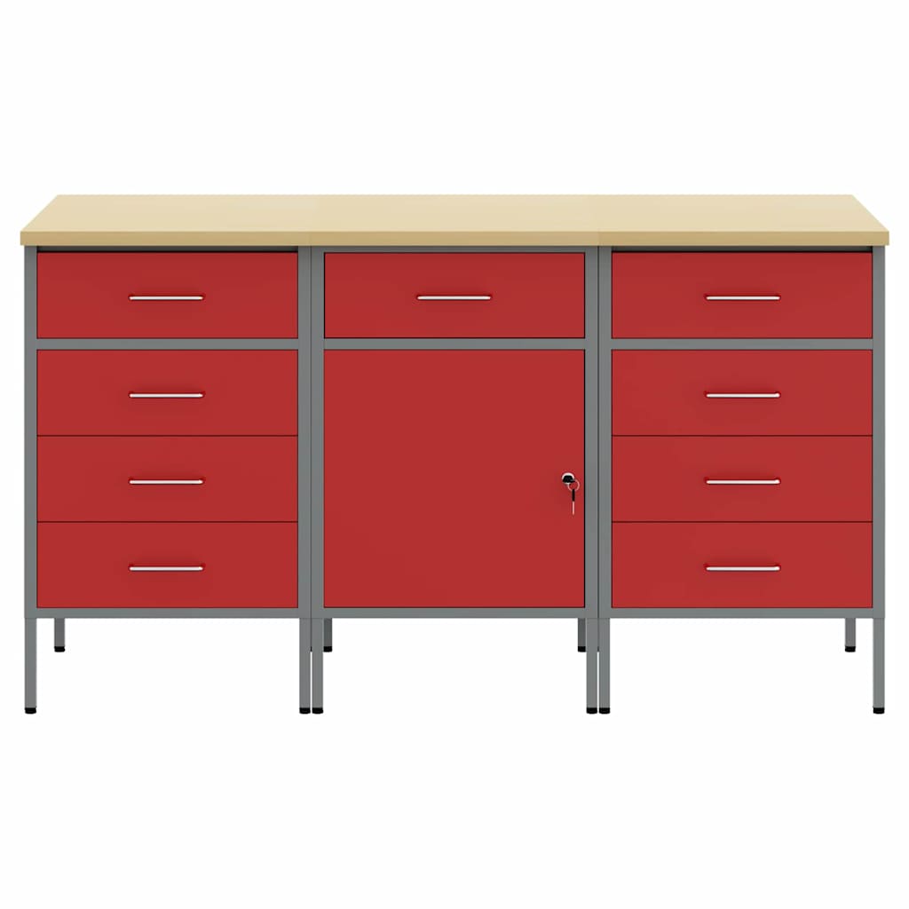 Munkaszekrény fiókkal 3 db Piros és Szürke 150 x 55 x 85 cm 6