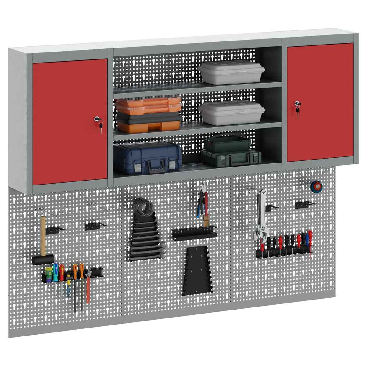 Szerszámos szekrény készlet polcokkal 6 db Piros Porszórt acél 3