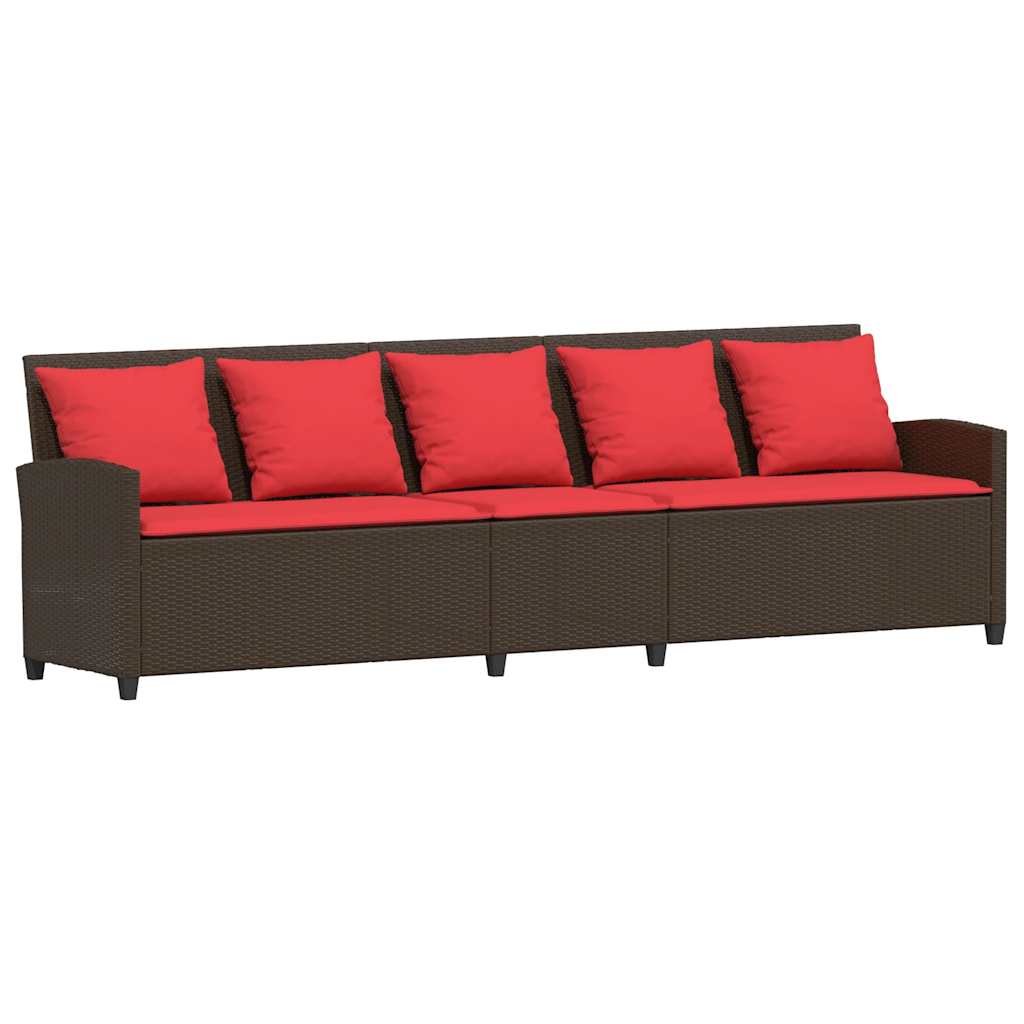 5 személyes barna polyrattan kerti kanapé párnával 2