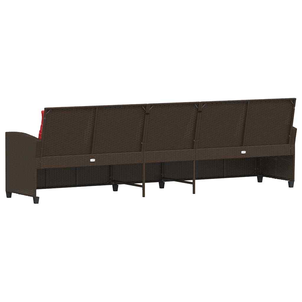 5 személyes barna polyrattan kerti kanapé párnával 6