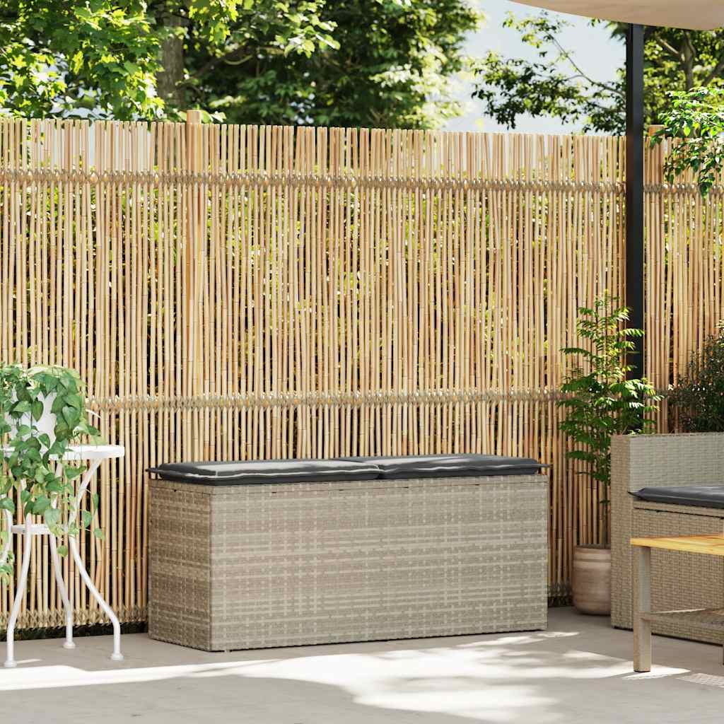 Világosszürke polyrattan kerti pad párnával 110x40x44 cm 2