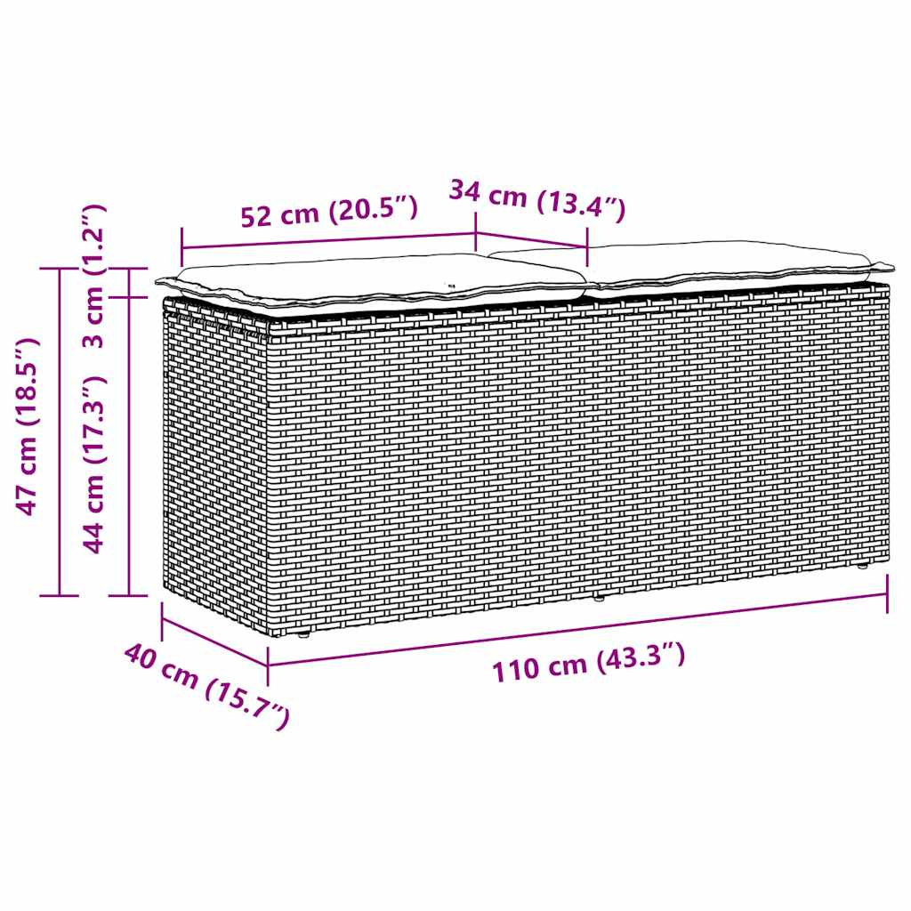 Világosszürke polyrattan kerti pad párnával 110x40x44 cm 8