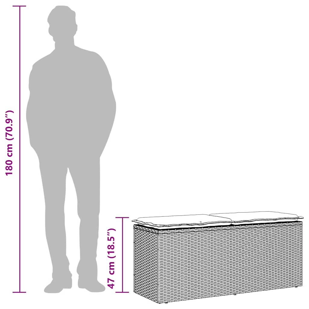 Világosszürke polyrattan kerti pad párnával 110x40x44 cm 9
