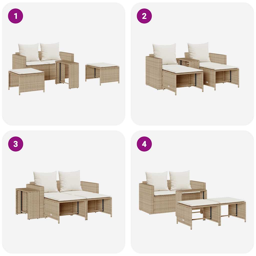 5 részes polyrattan kerti kanapé garnitúra párnákkal stackable 9