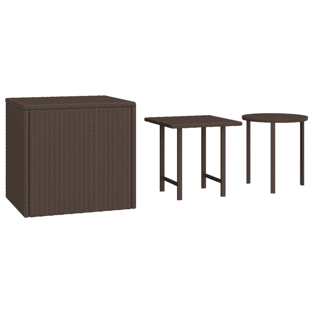3 db barna polyrattan kerti kisasztal 2