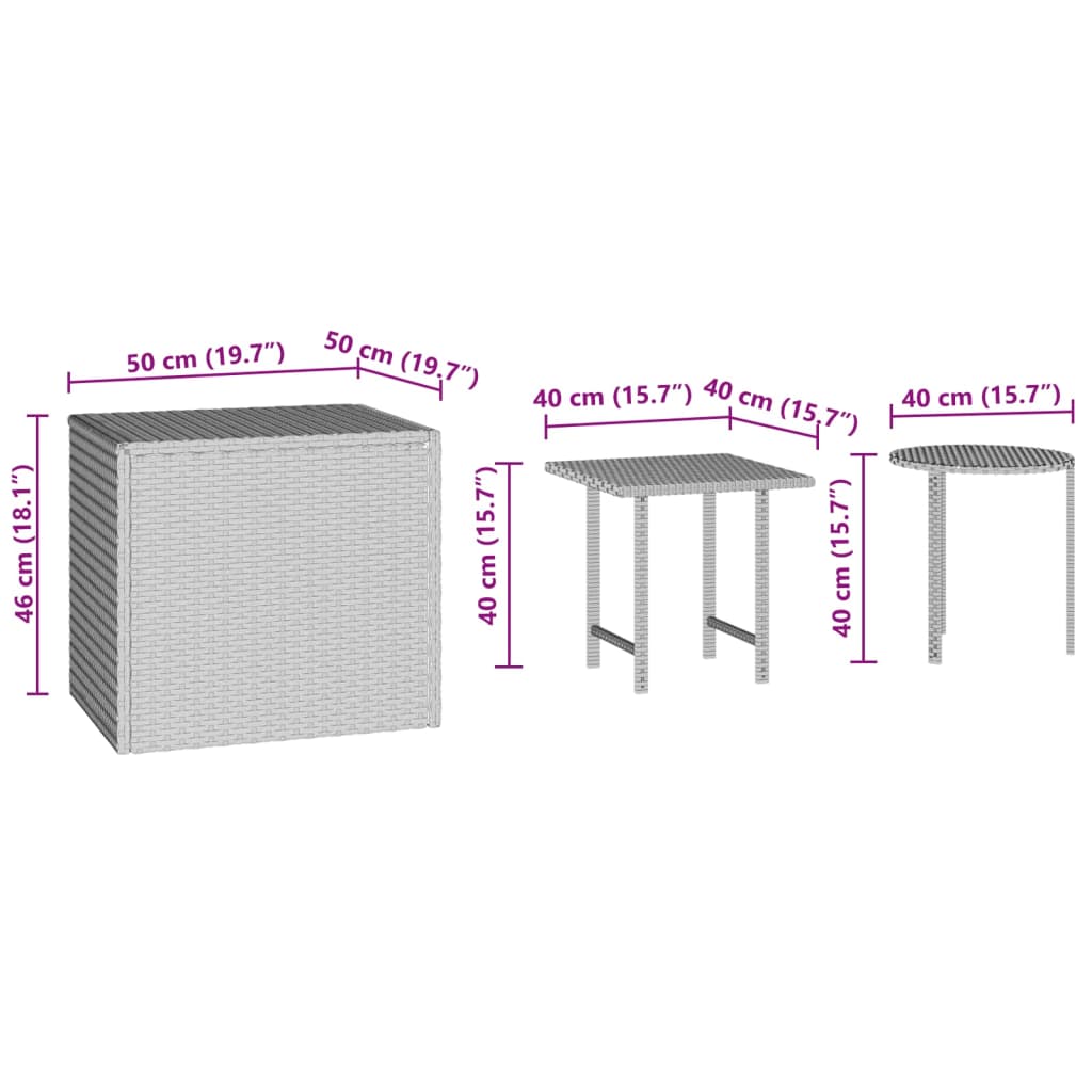 3 db barna polyrattan kerti kisasztal 7