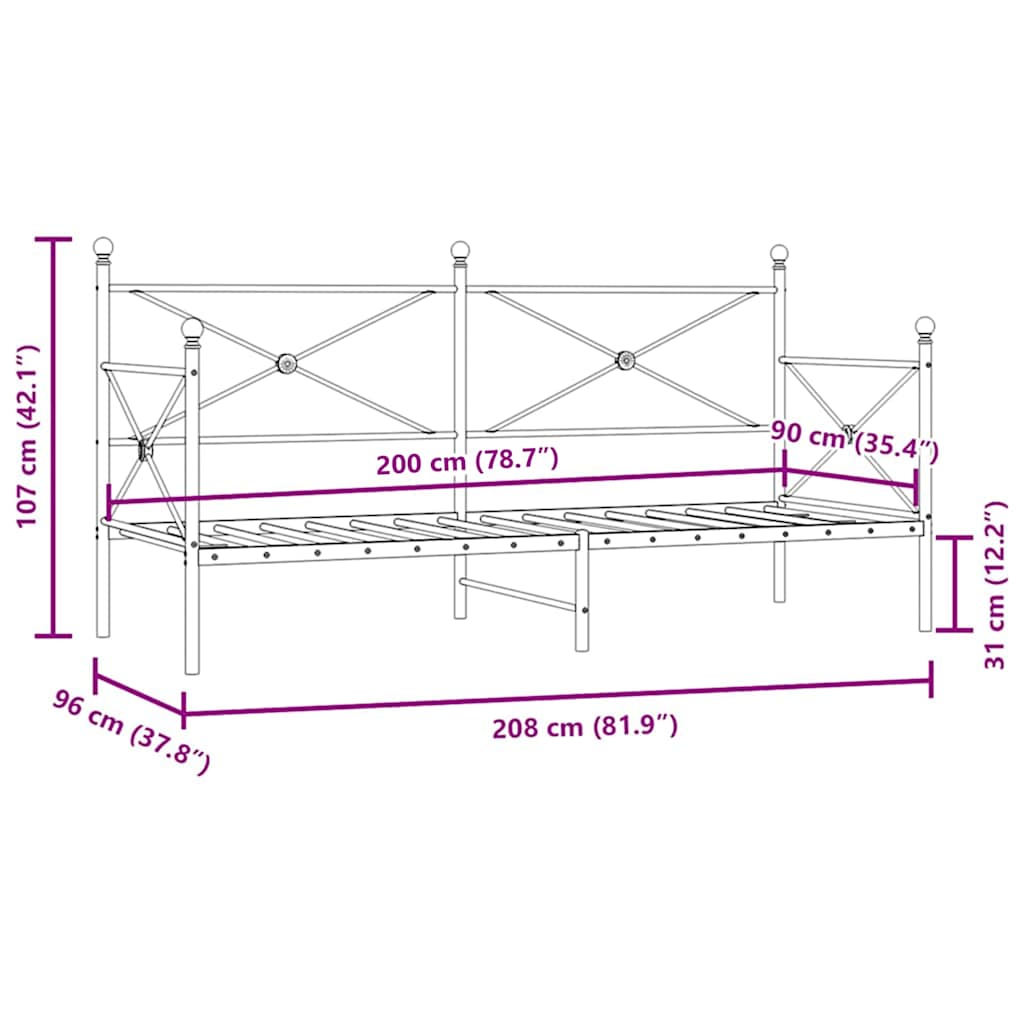 Kanapéágy matrac nélkül fekete 90x200 cm acél 11