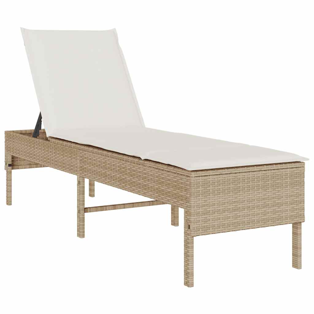 Bézs polyrattan napozóágy párnával 55x200x44 cm 2
