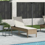 Bézs polyrattan napozóágy párnával 55x200x44 cm 3