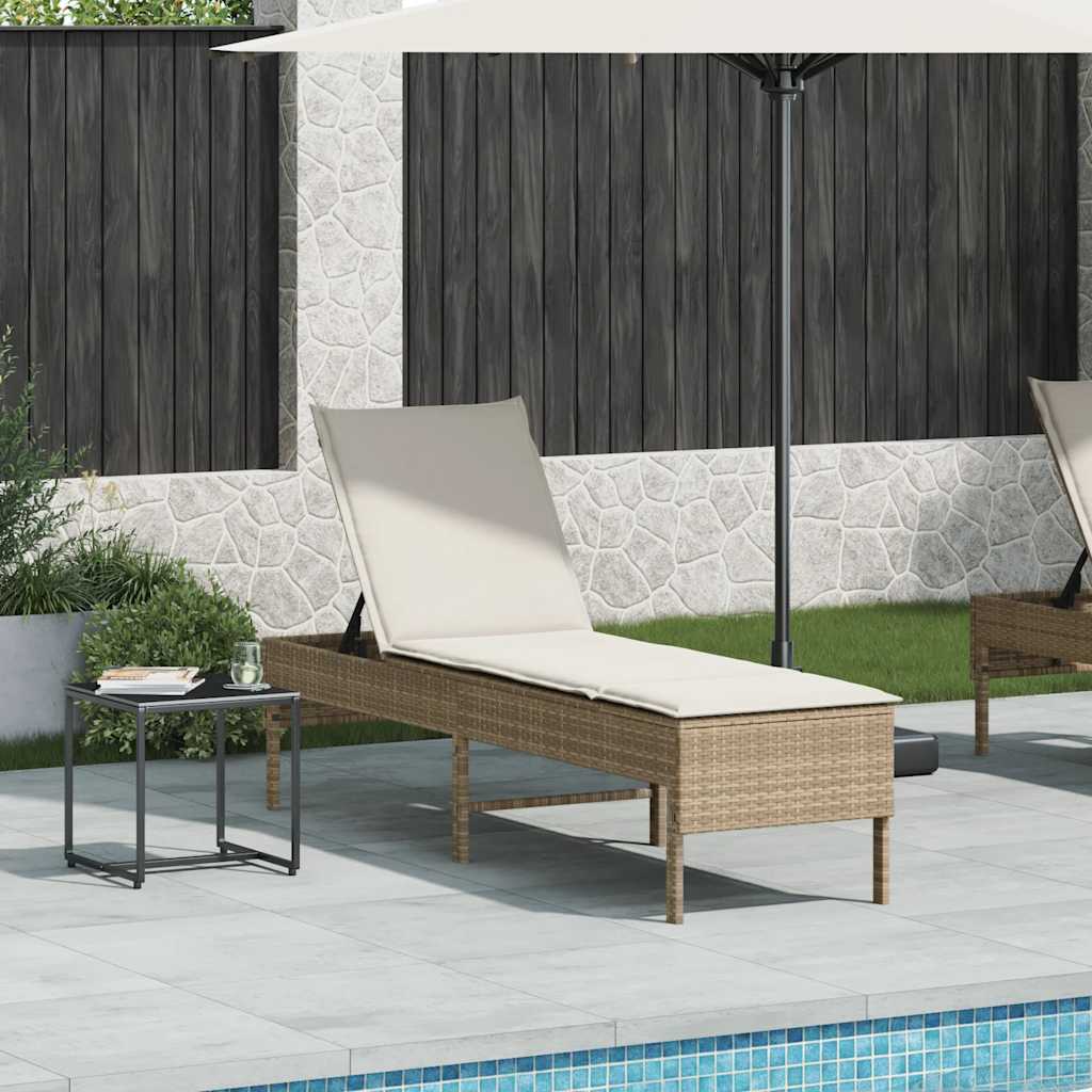 Bézs polyrattan napozóágy párnával 55x200x44 cm 3