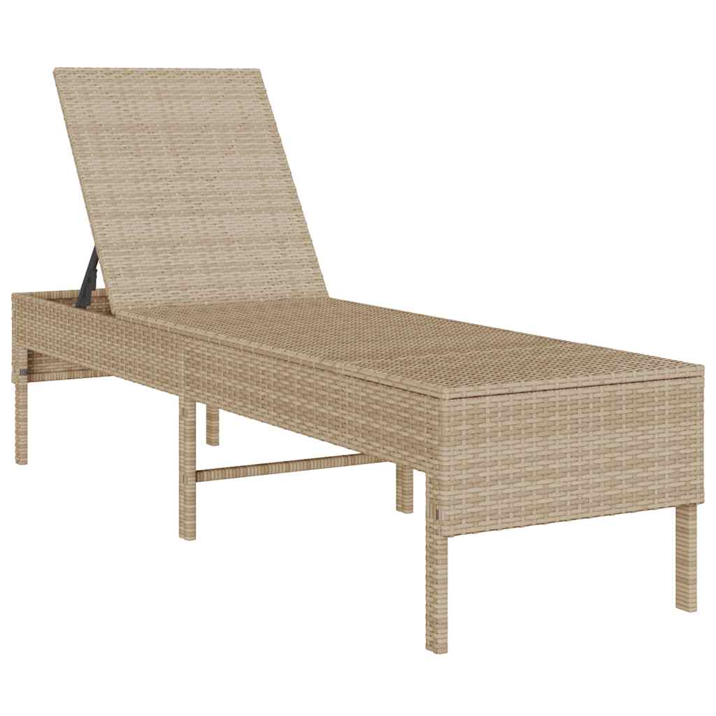 Bézs polyrattan napozóágy párnával 55x200x44 cm 4