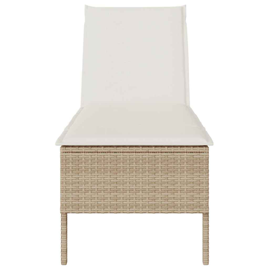 Bézs polyrattan napozóágy párnával 55x200x44 cm 5