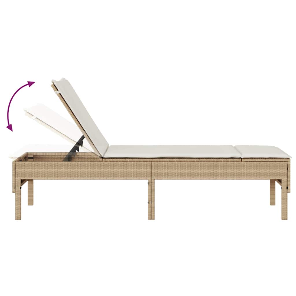 Bézs polyrattan napozóágy párnával 55x200x44 cm 9