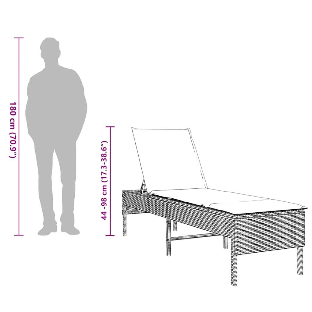 Bézs polyrattan napozóágy párnával 55x200x44 cm 11