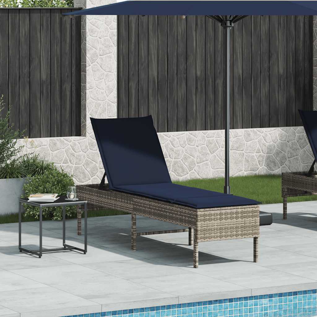 Szürke polyrattan napozóágy párnával 55x200x44 cm 3