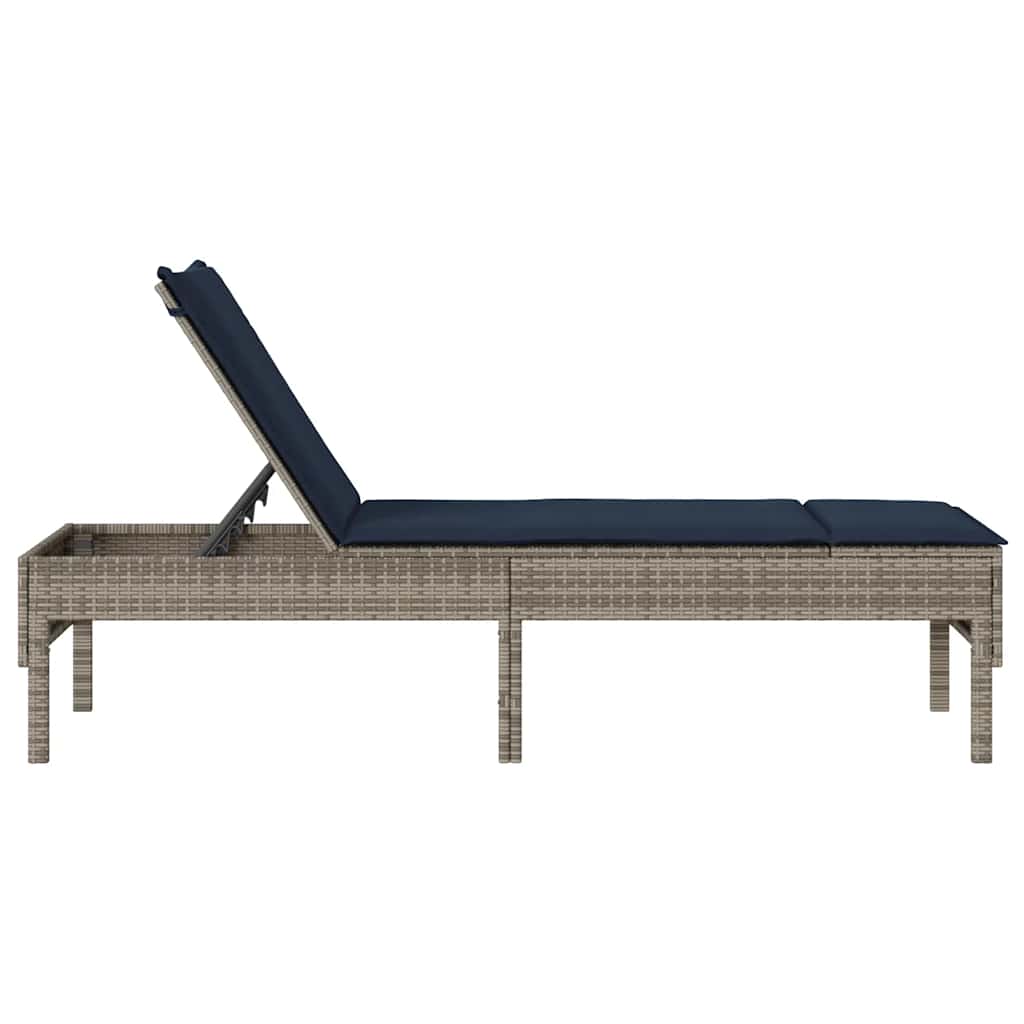 Szürke polyrattan napozóágy párnával 55x200x44 cm 6