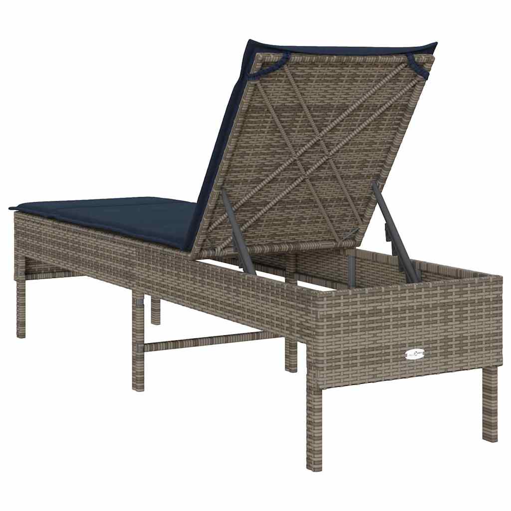 Szürke polyrattan napozóágy párnával 55x200x44 cm 7