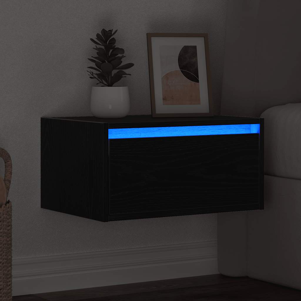 Fekete tölgyfa falra szerelhető éjjeliszekrény LED-világítással 5